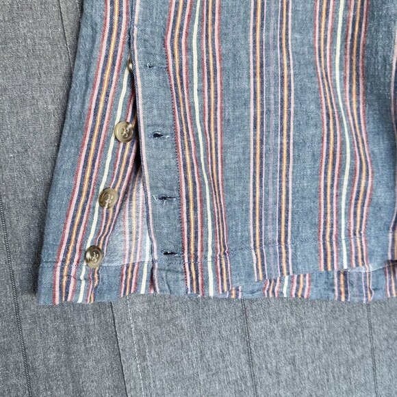 Madewell Side-Button Huston Pull-On Crop Pants in Blue Vintage Rainbow Stripe - Picture 5 of 14